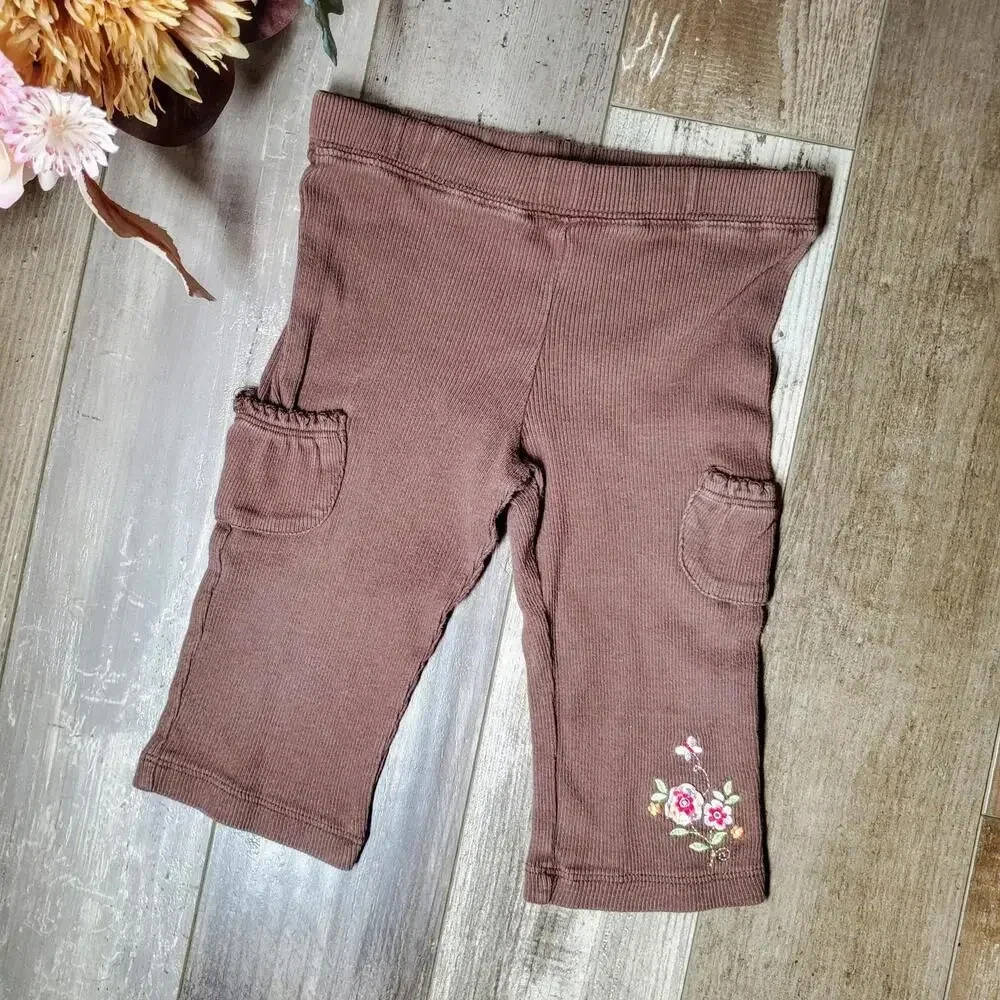 Carter's Baby Girl Size 9m Floral Embroidered Ribbed Pants